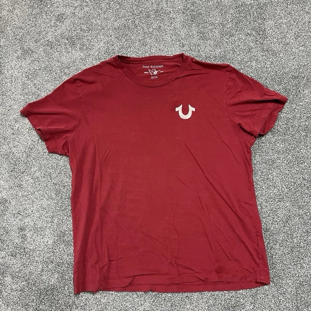 True Religion Buddha Graphic T Shirt Red Short Sleeve Logo Mens XL
